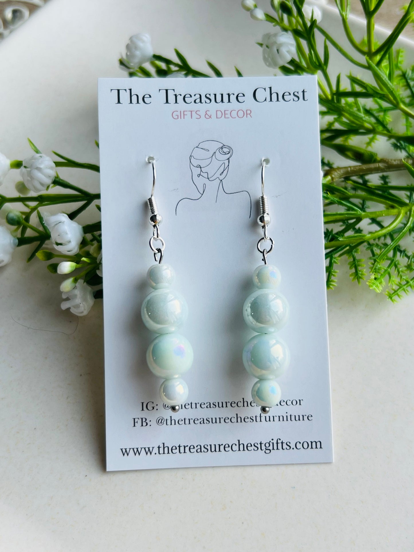 Opal Blue Glass Bead Dangle Earrings
