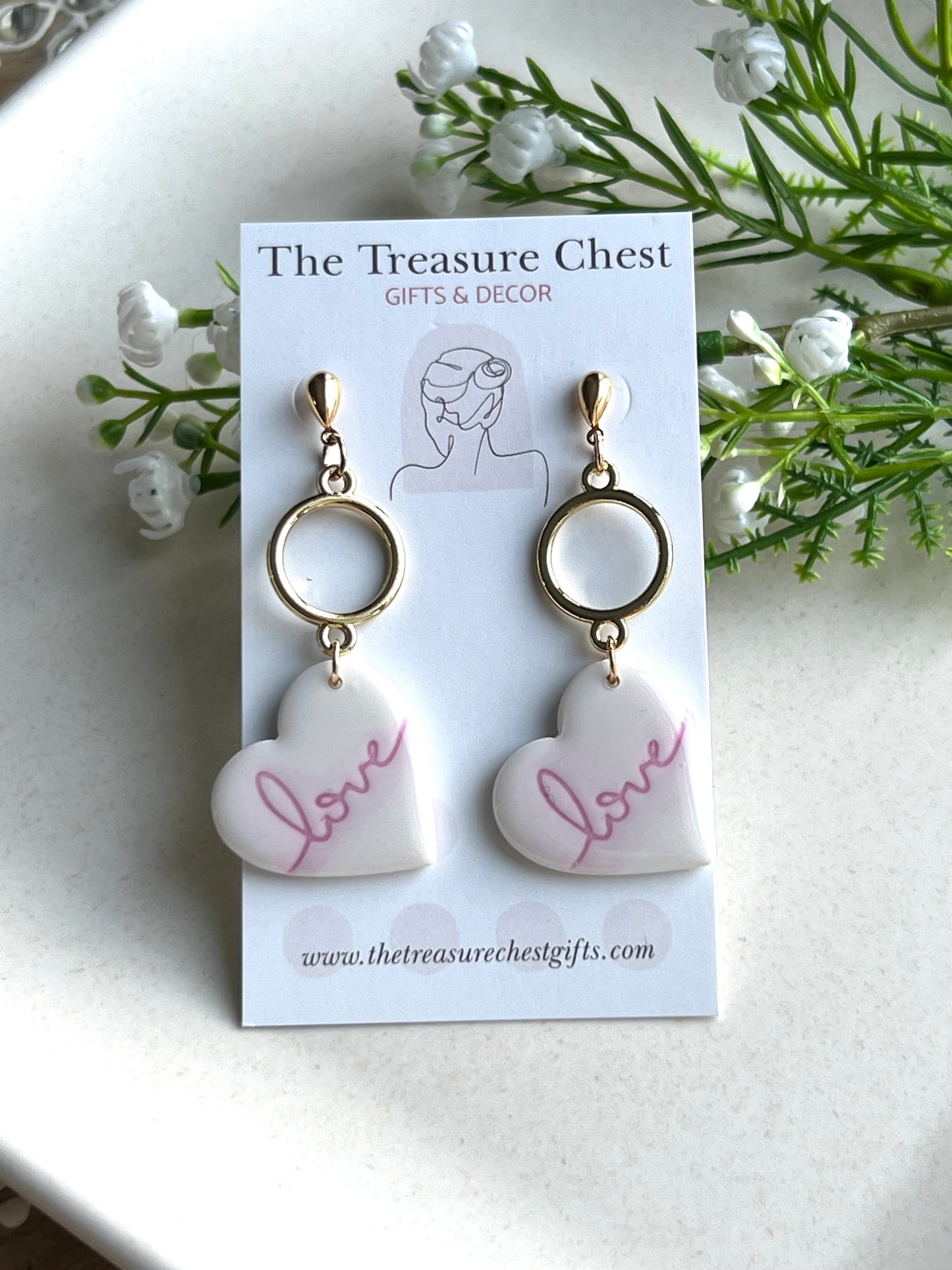 Love Heart Dangle Earrings (White)