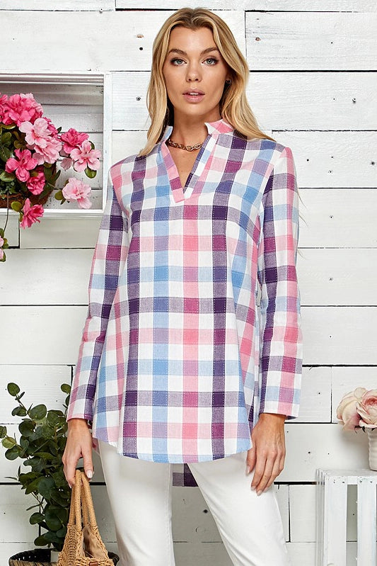 JACKIE PLAID TUNIC TOP | BLUE/PINK
