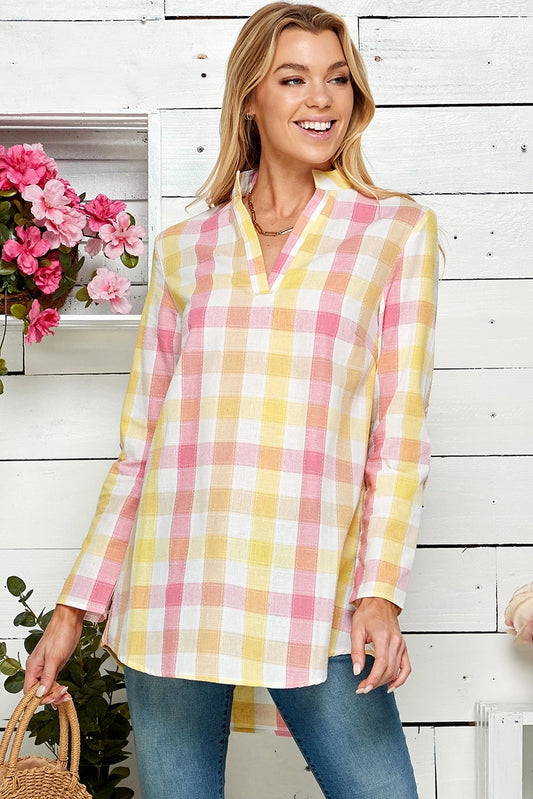 JACKIE PLAID TUNIC TOP | YELLOW/PINK