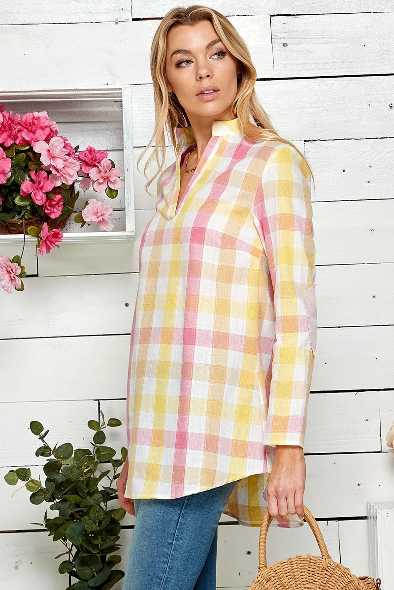 JACKIE PLAID TUNIC TOP | YELLOW/PINK