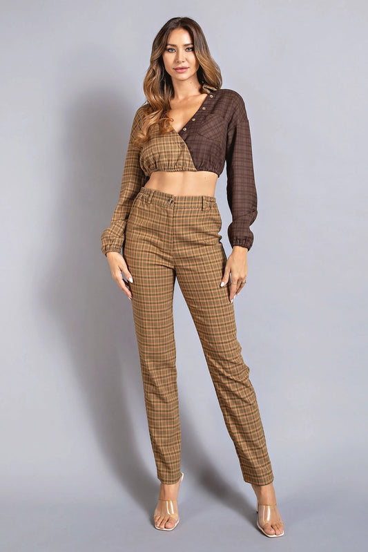 JANE MOM FIT PLAID PANTS