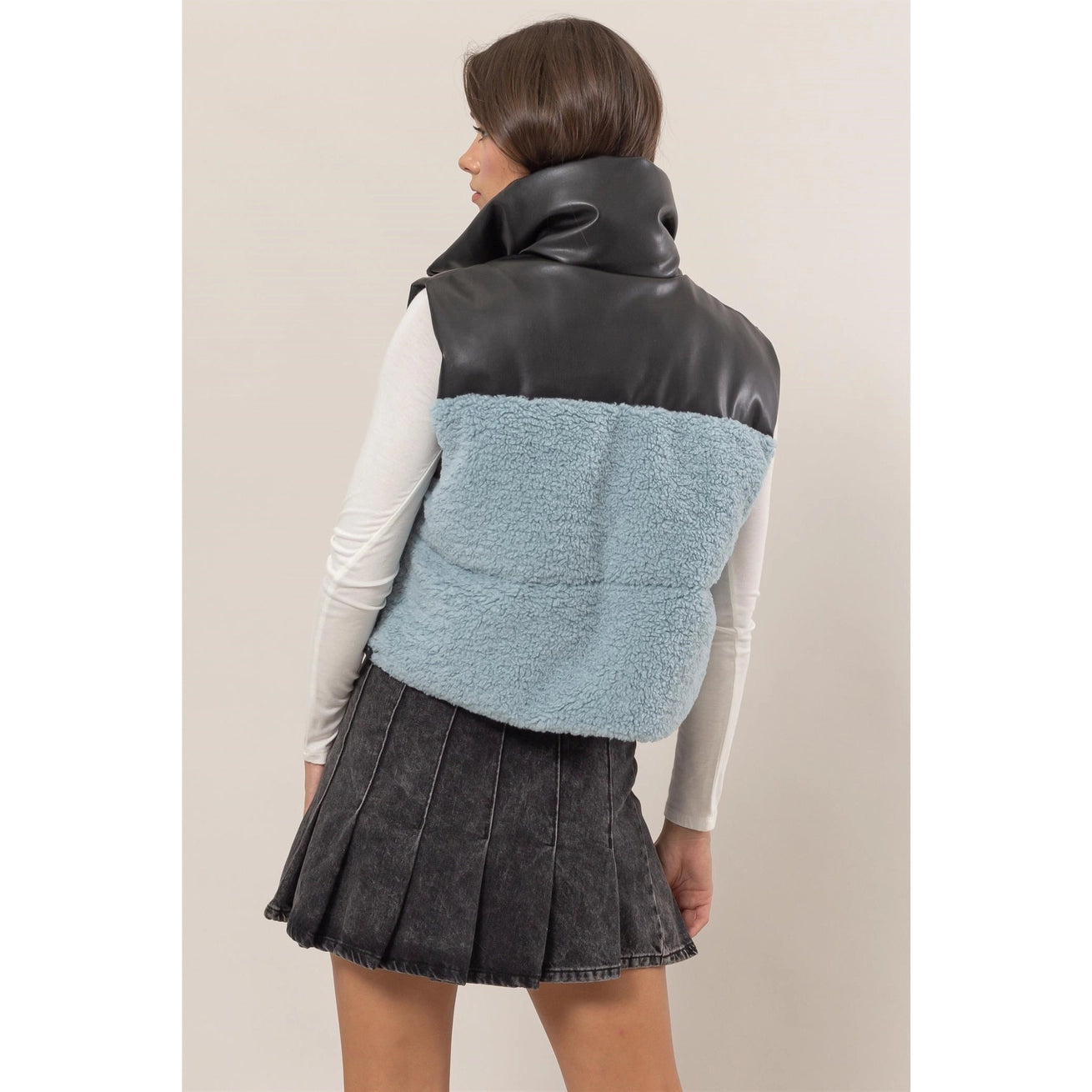 JAYMES SHERPA/FAUX LEATHER PUFFER VEST