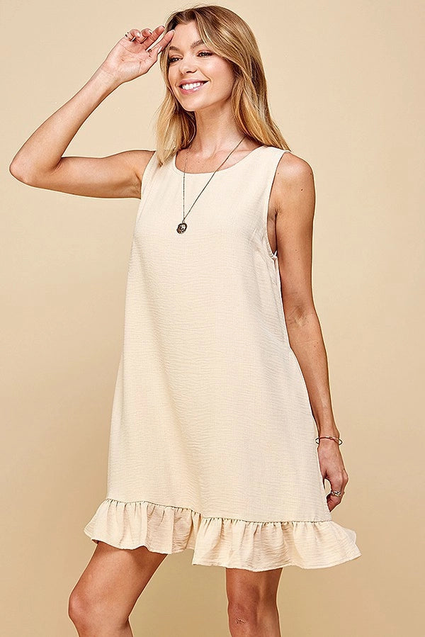 JAYMES SLEEVELESS RUFFLE MINI DRESS | SAND