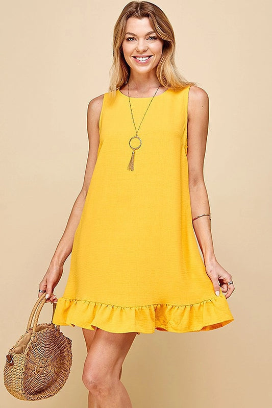 JAYMES SLEEVELESS RUFFLE MINI DRESS | YELLOW