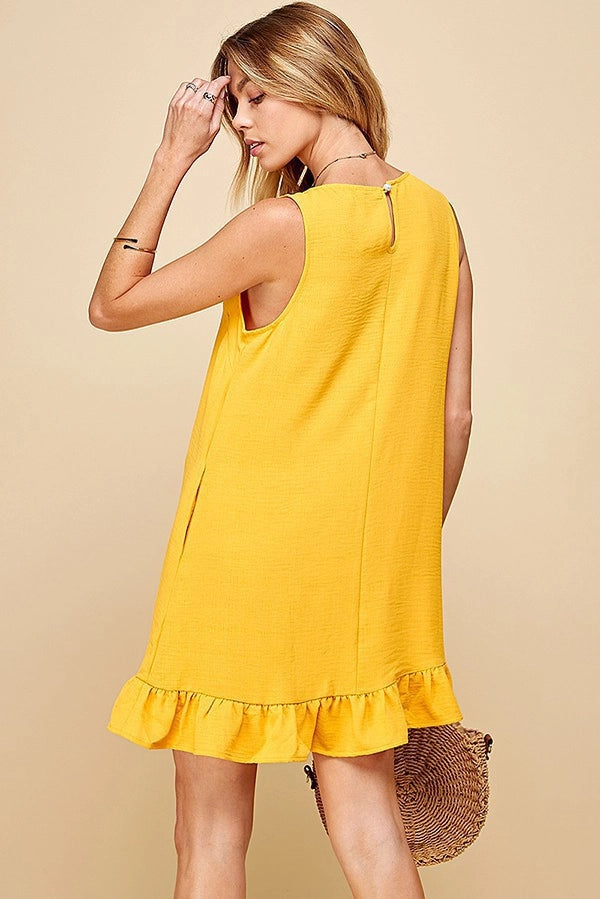 JAYMES SLEEVELESS RUFFLE MINI DRESS | YELLOW