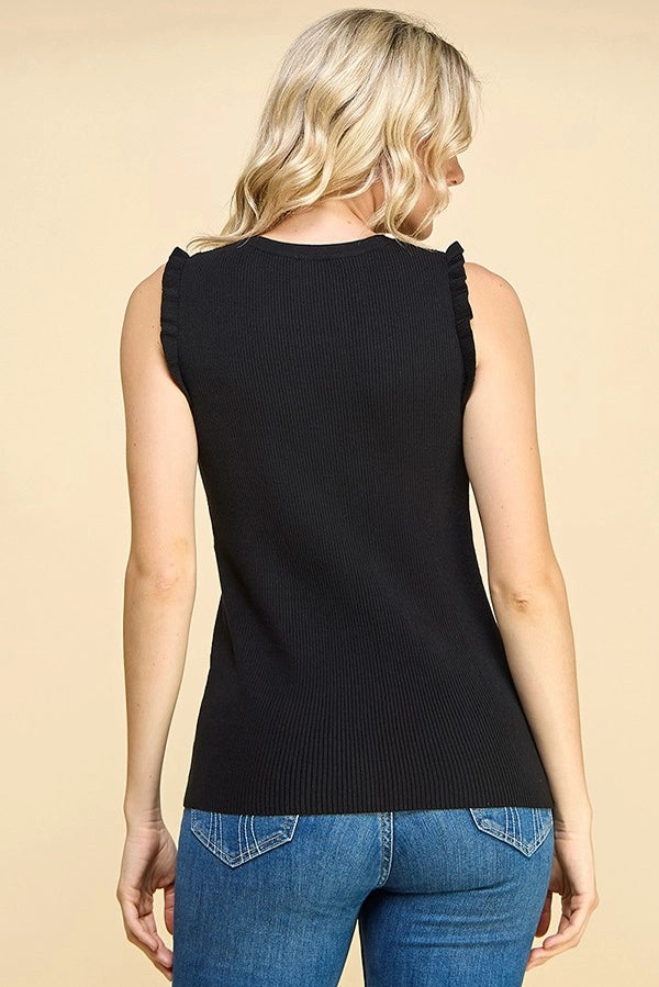 JOYA RUFFLE EDGE SWEATER TANK | BLACK