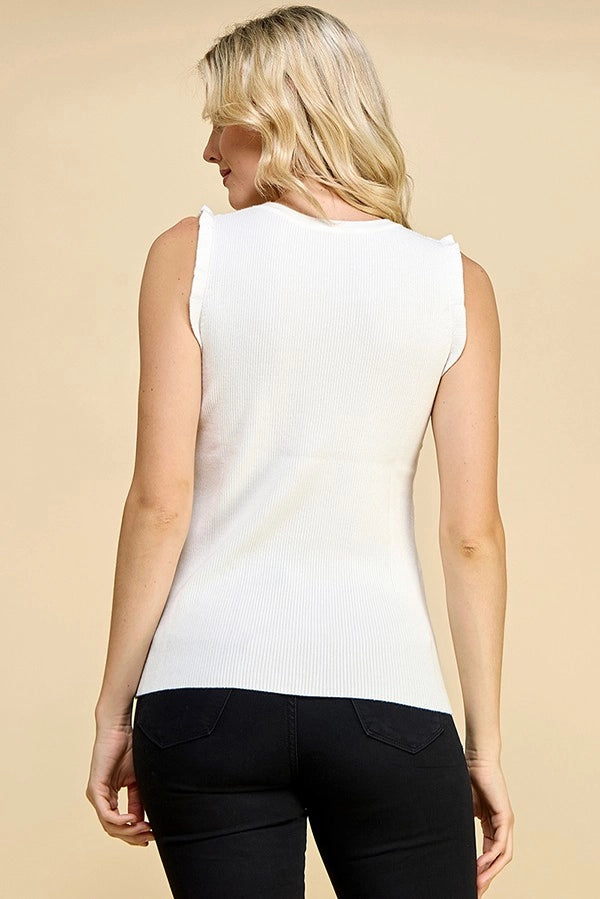 JOYA RUFFLE EDGE SWEATER TANK | WHITE