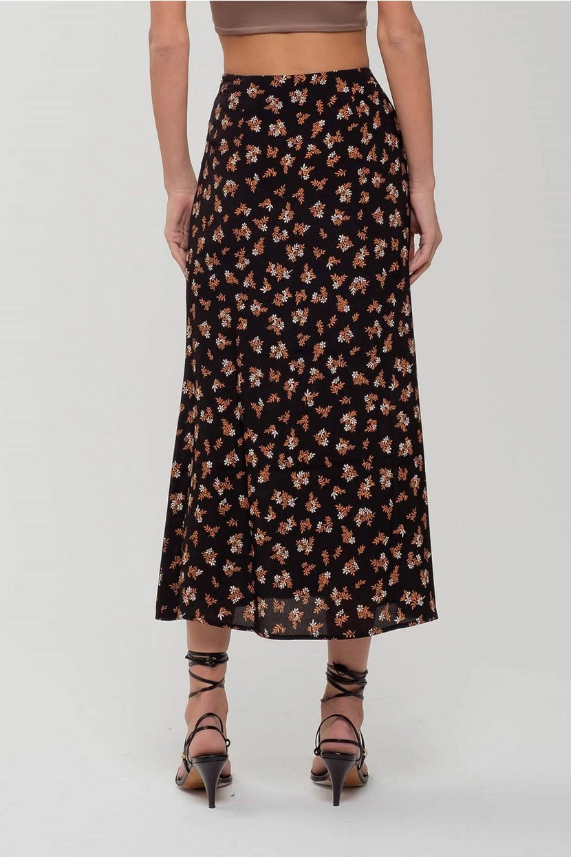 JOY FLORAL BUTTON FRONT MIDI SKIRT