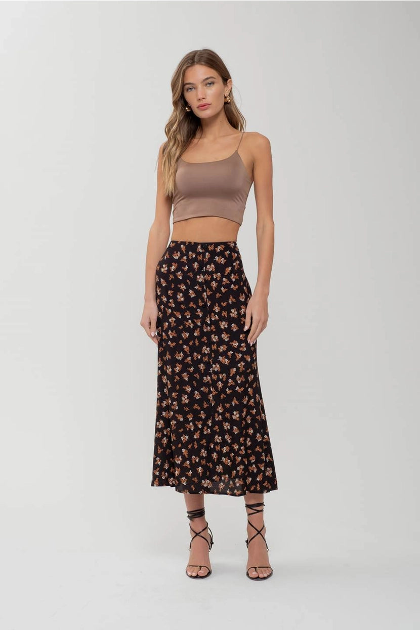 JOY FLORAL BUTTON FRONT MIDI SKIRT