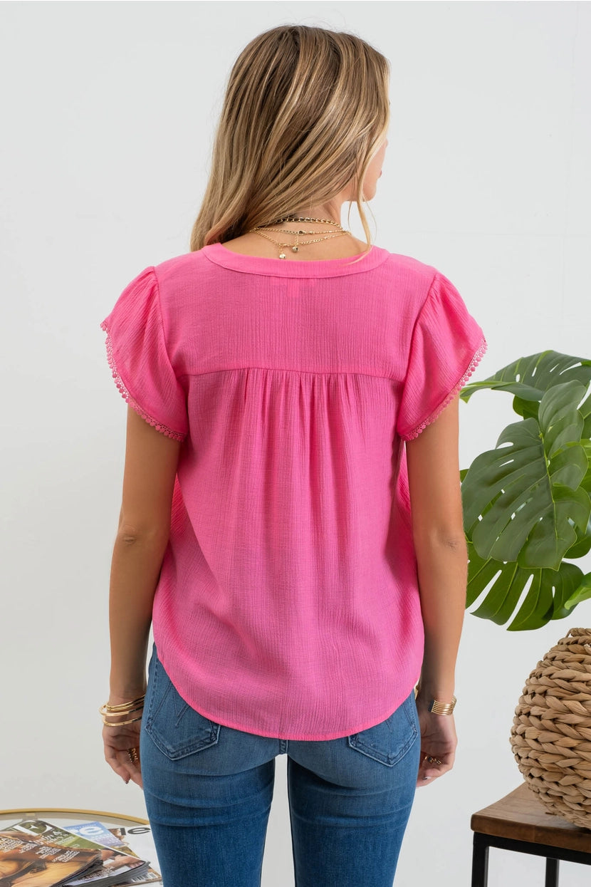 KAT PETAL SLEEVE WOVEN TOP