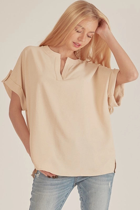 KAYLEE SHORT SLEEVE TOP | SAND