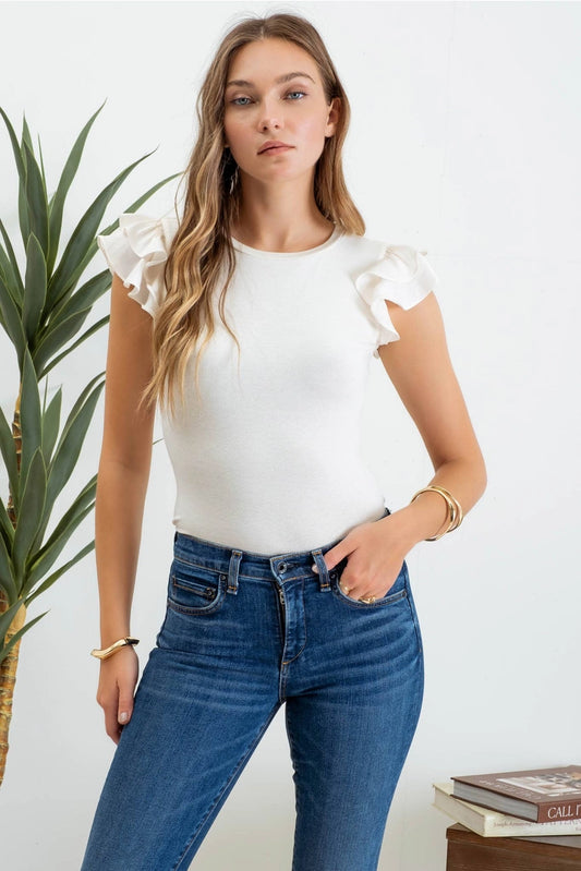 KIMMY RUFFLE SLEEVE FITTED TOP