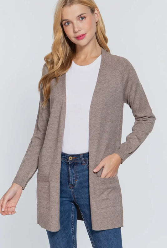 MILANI KNIT OPEN FRONT CARDIGAN | TAUPE