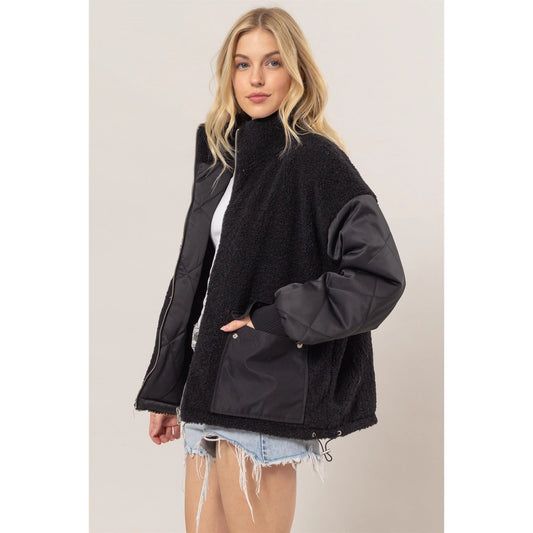 LOGAN REVERSIBLE TEDDY FUR/PUFFER JACKET | BLACK