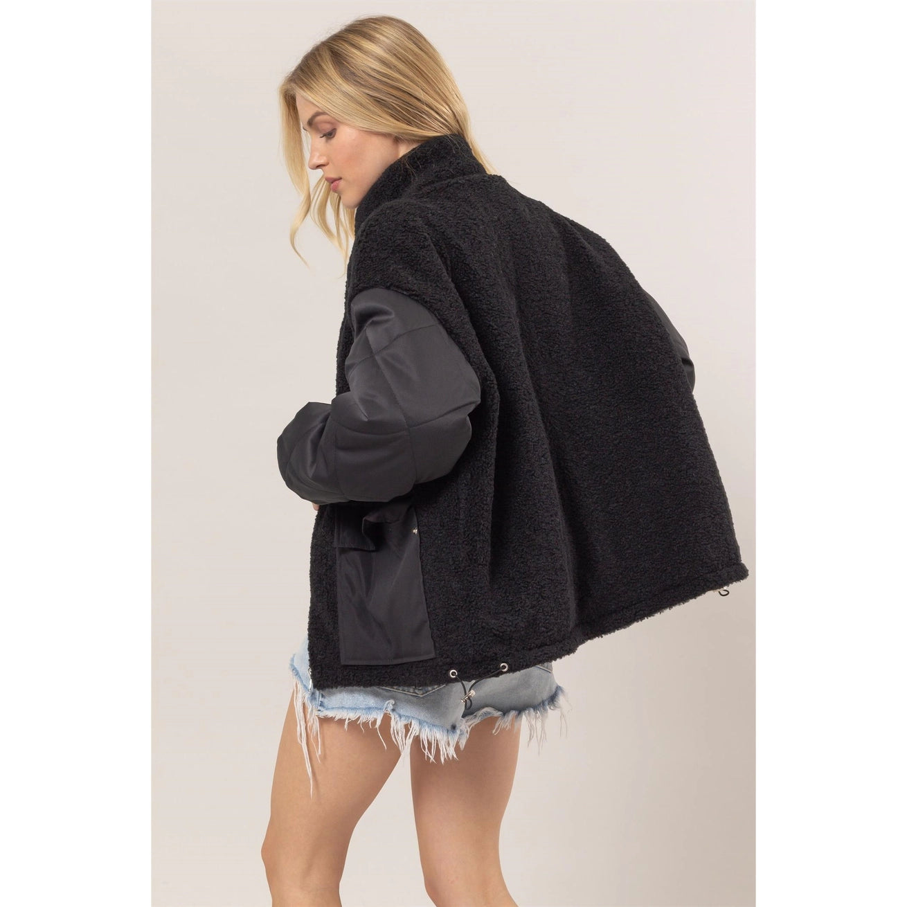 LOGAN REVERSIBLE TEDDY FUR/PUFFER JACKET | BLACK