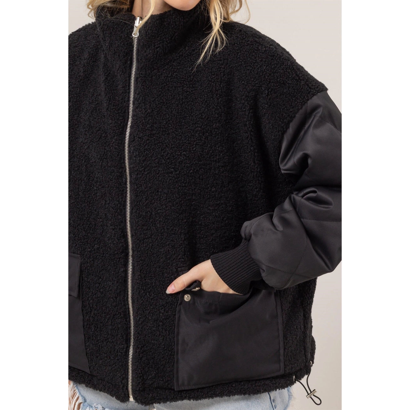 LOGAN REVERSIBLE TEDDY FUR/PUFFER JACKET | BLACK