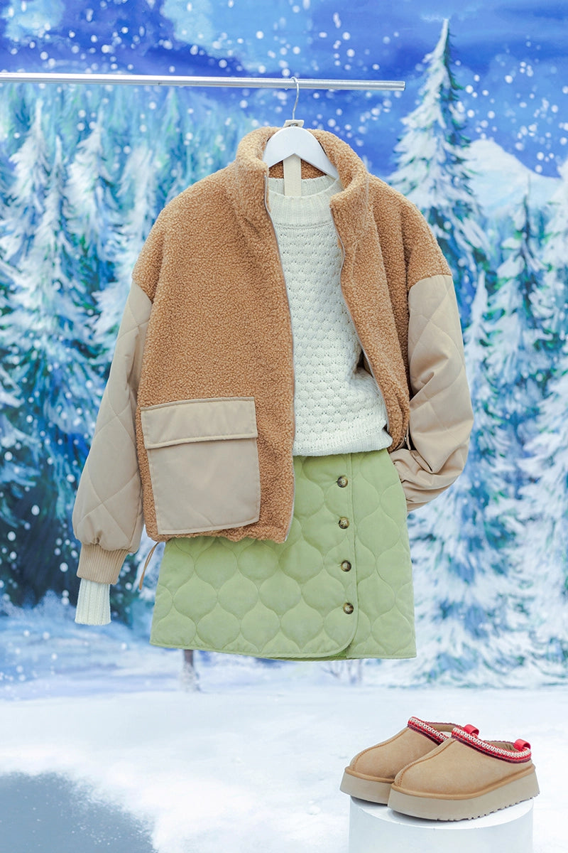 LOGAN REVERSIBLE TEDDY FUR/PUFFER JACKET | TAUPE