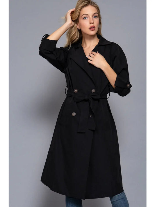 THE HARRIET LONG TRENCH COAT WITH BELT | BLACK