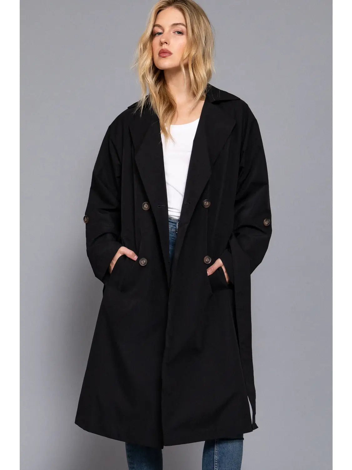 THE HARRIET LONG TRENCH COAT WITH BELT | BLACK