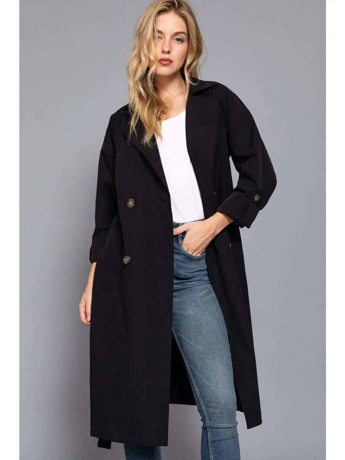 THE HARRIET LONG TRENCH COAT WITH BELT | BLACK