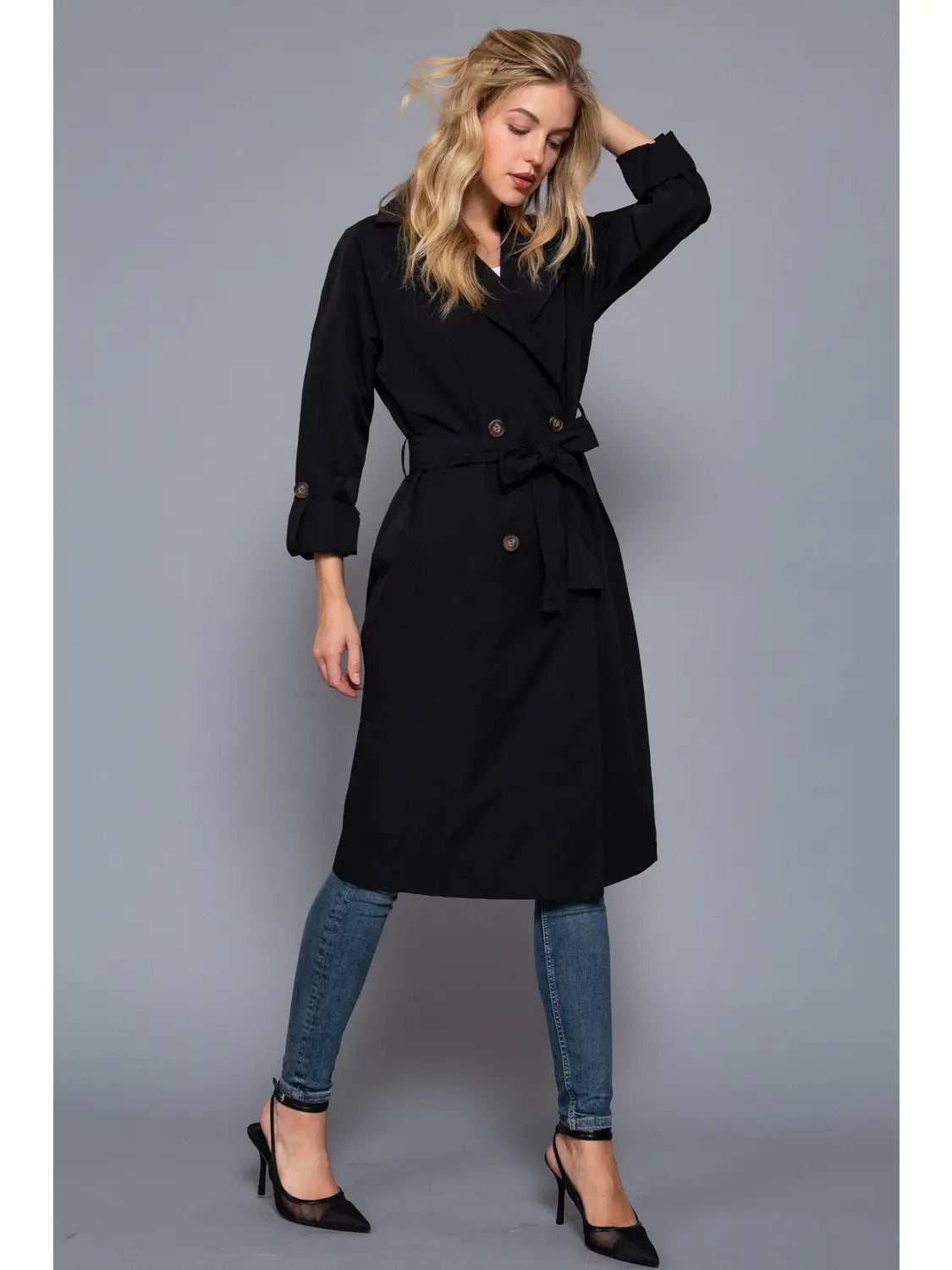 THE HARRIET LONG TRENCH COAT WITH BELT | BLACK