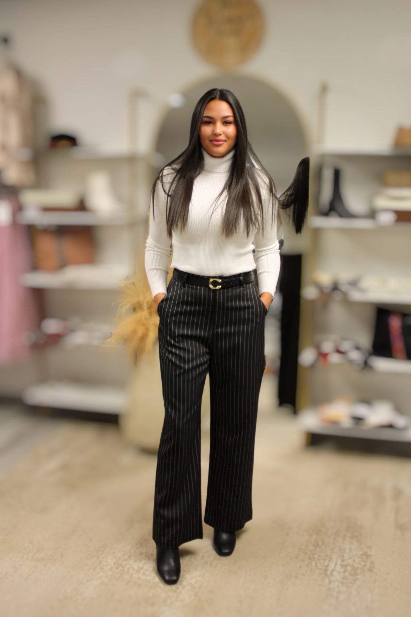 LOREN PINSTRIPE WIDE LEG PANTS