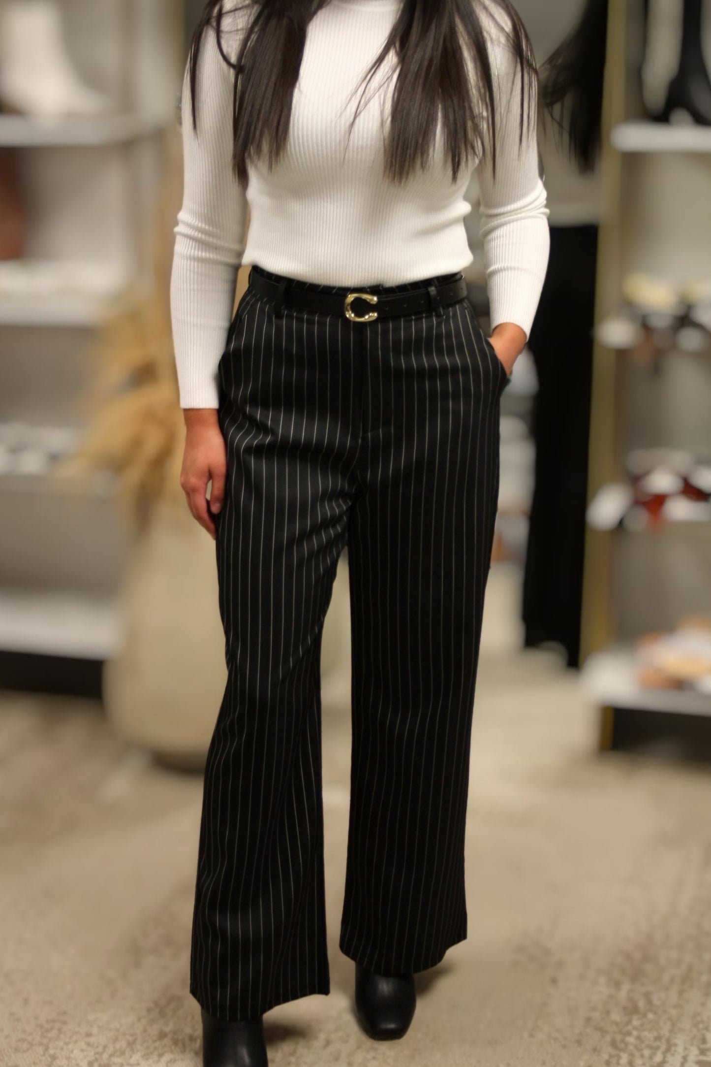 LOREN PINSTRIPE WIDE LEG PANTS