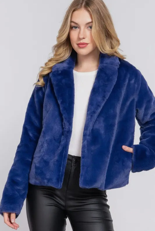 ADA OPEN FRONT FAUX FUR JACKET