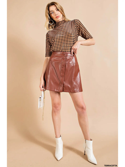 MARABELLA VEGAN LEATHER BUTTON FRONT SKIRT