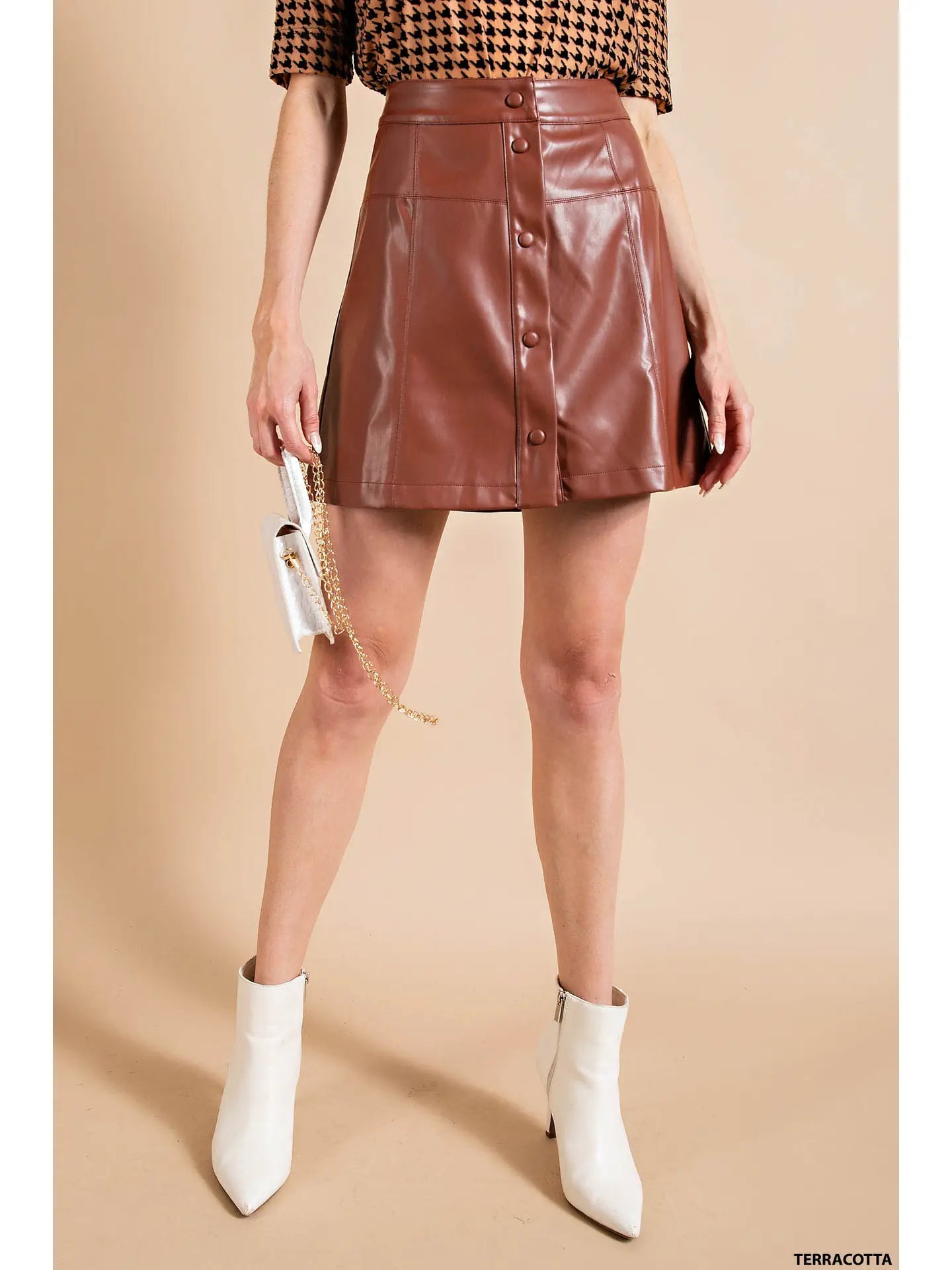 MARABELLA VEGAN LEATHER BUTTON FRONT SKIRT