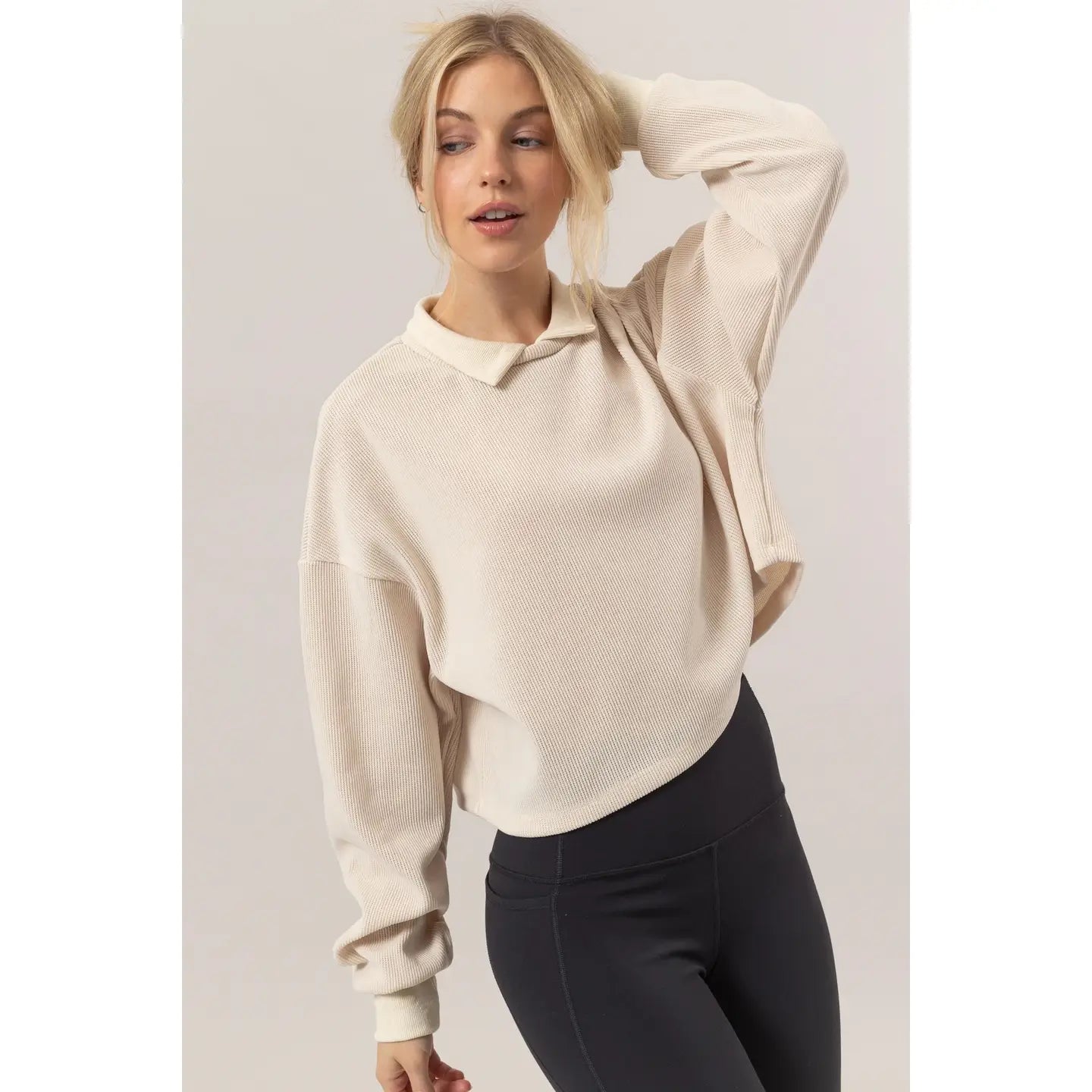 MARLA COLLARED RIBBED KNIT TOP