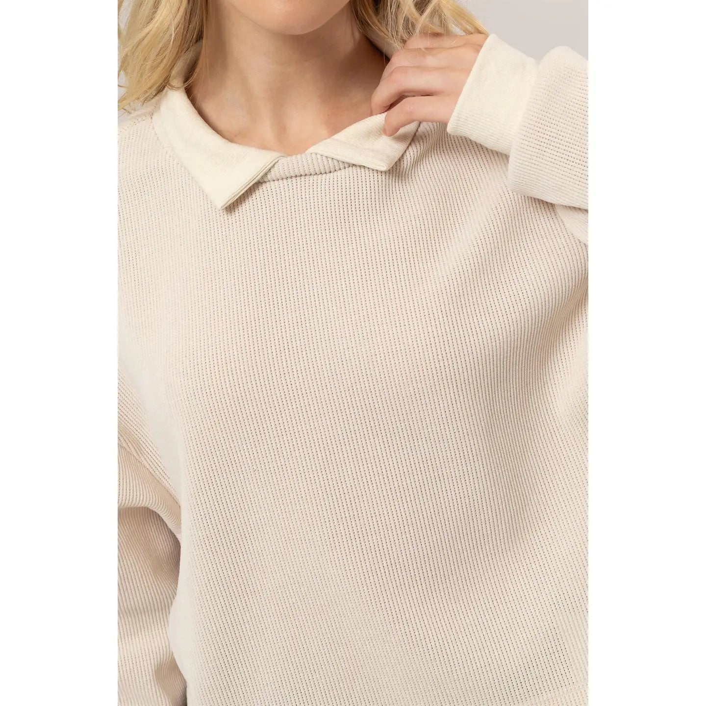 MARLA COLLARED RIBBED KNIT TOP