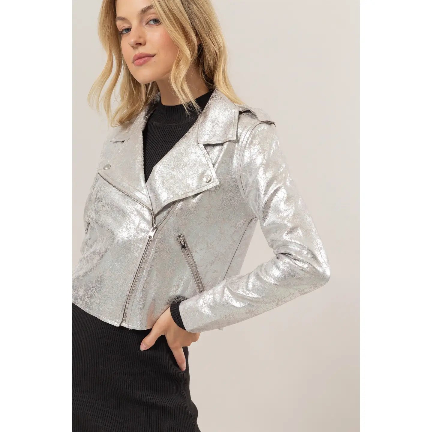 MATILDA SUEDE SILVER MOTO JACKET