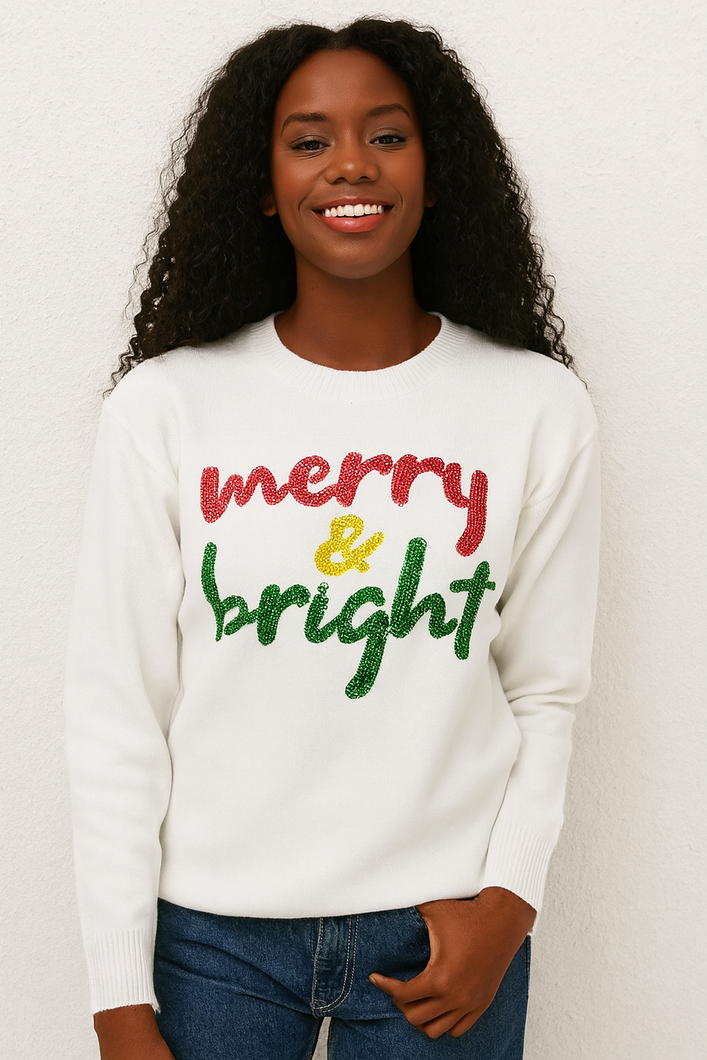 MERRY & BRIGHT SEQUIN HOLIDAY SWEATER