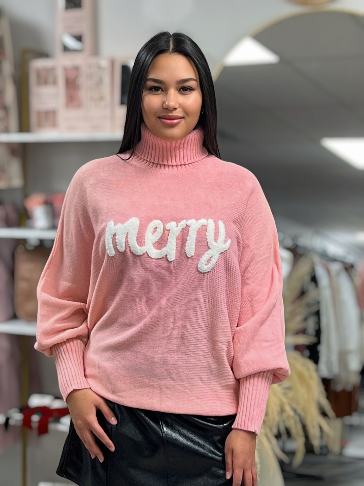 “MERRY” KNIT SWEATER | PINK