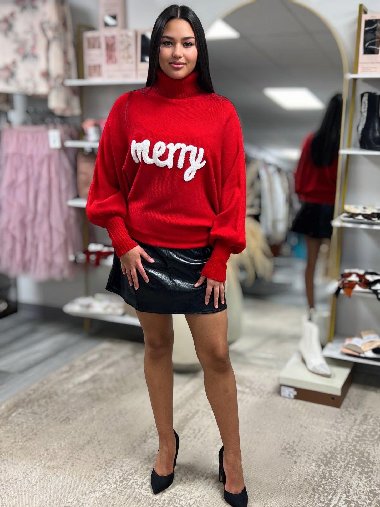 “MERRY” KNIT SWEATER | RED