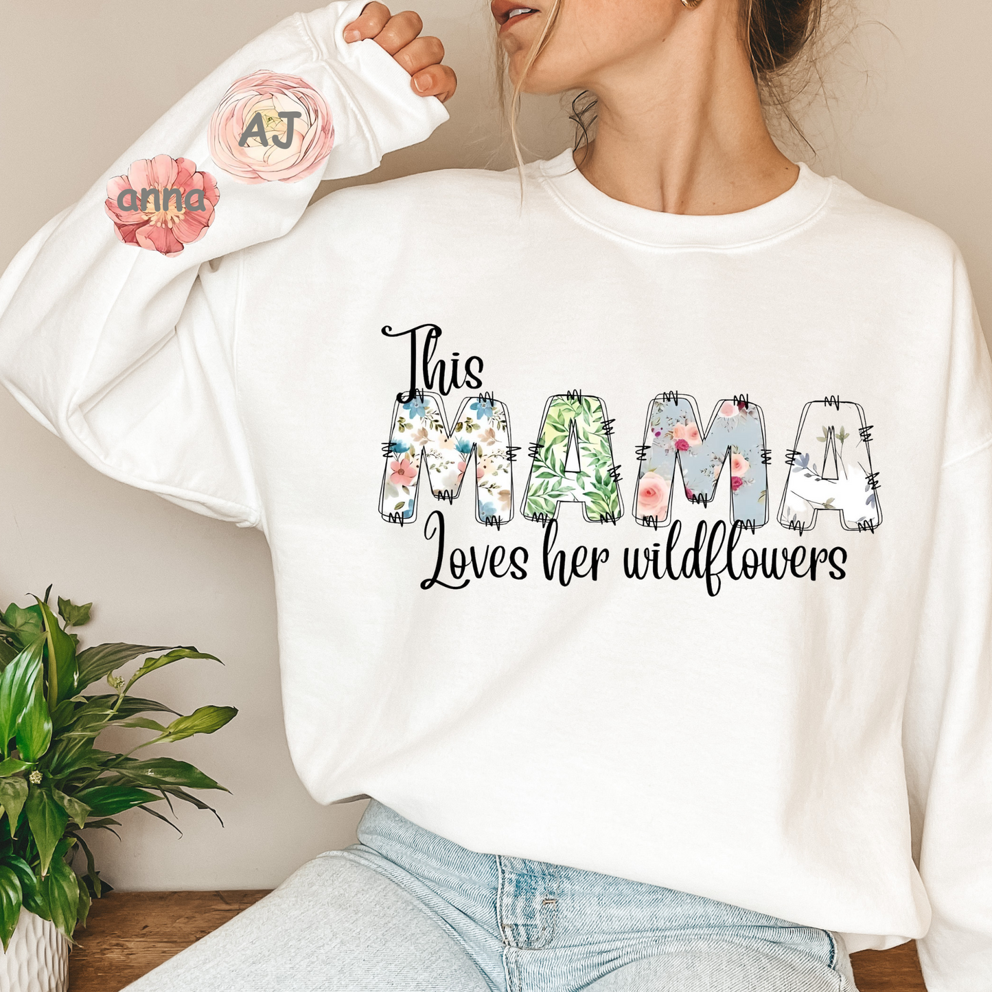 This Mama Loves Her Wildflowers Custom Crewneck Sweatshirt