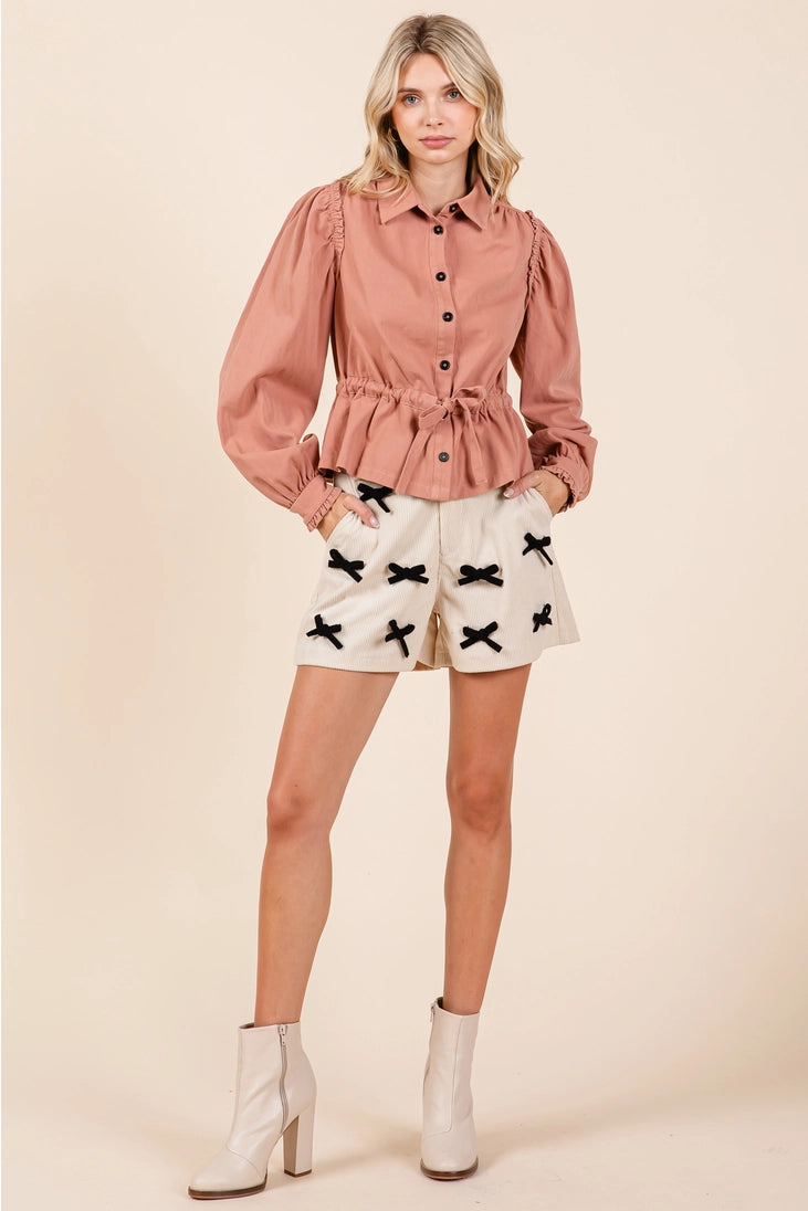 NIMA CORDUROY BOW SHORTS | CREAM