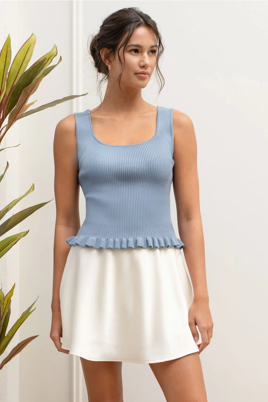 NORAH LETTUCE HEM SWEATER TANK | POWDER BLUE