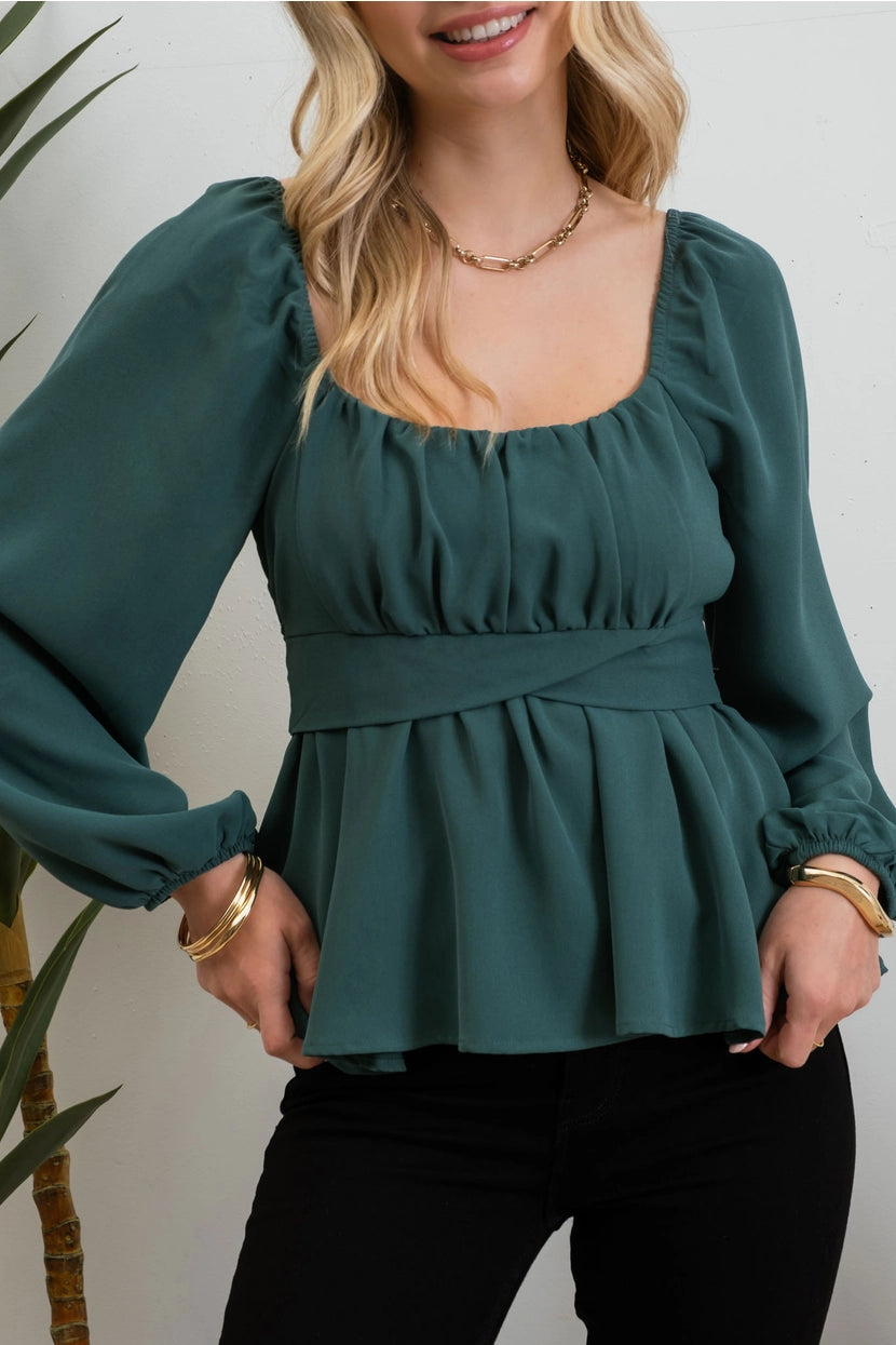 OPHELIA SCOOP NECK BLOUSE WITH BACK BOW