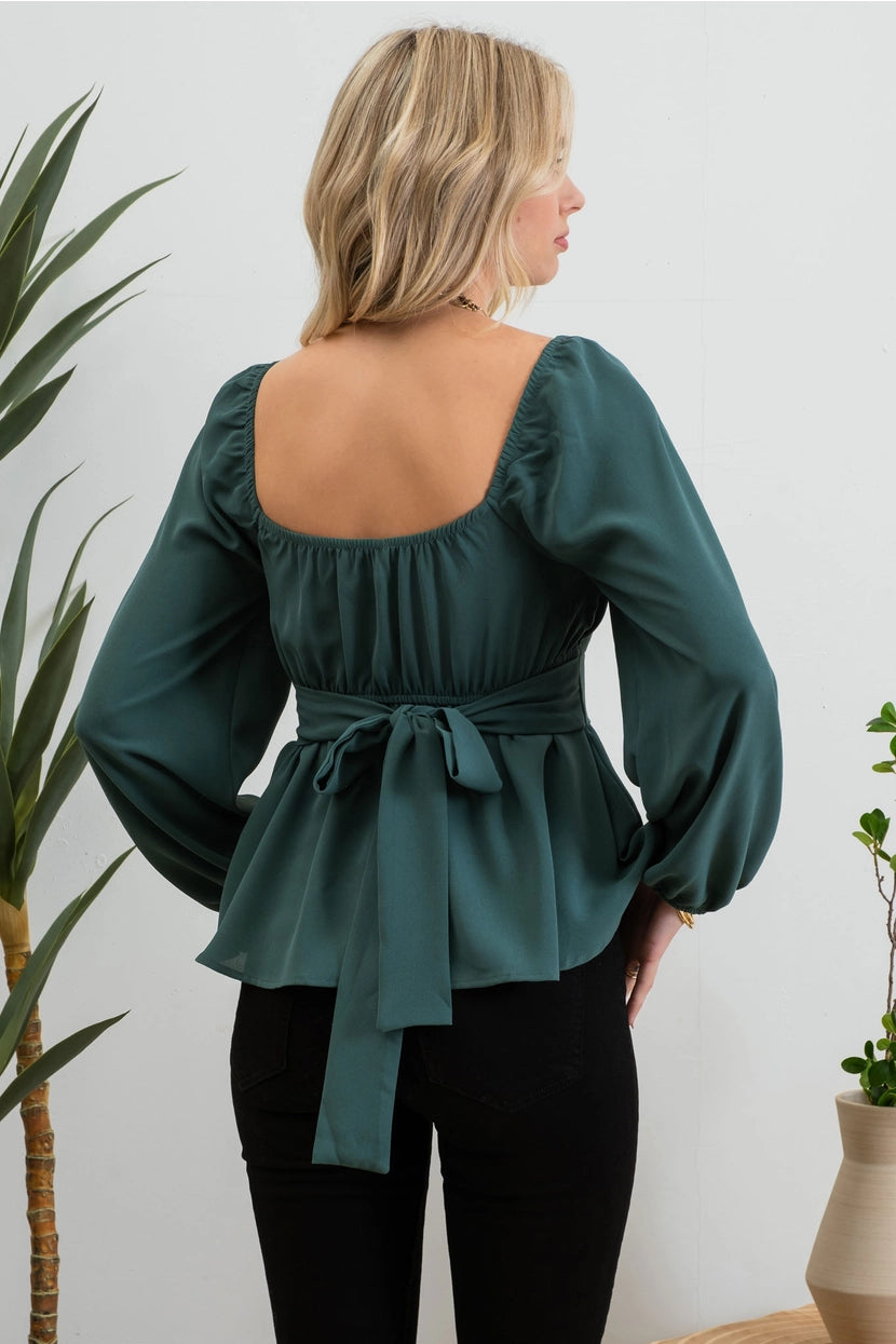 OPHELIA SCOOP NECK BLOUSE WITH BACK BOW