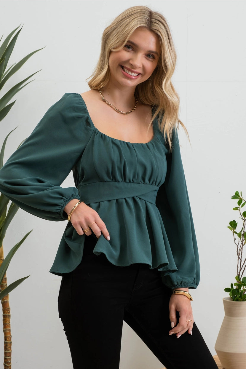 OPHELIA SCOOP NECK BLOUSE WITH BACK BOW