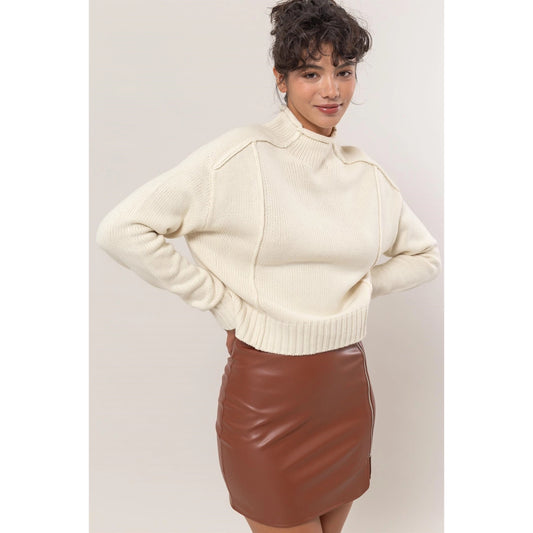 PERRI HIGH NECK REVERSE SEAM SWEATER