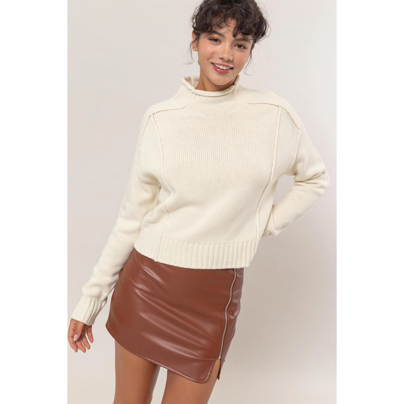 PERRI HIGH NECK REVERSE SEAM SWEATER