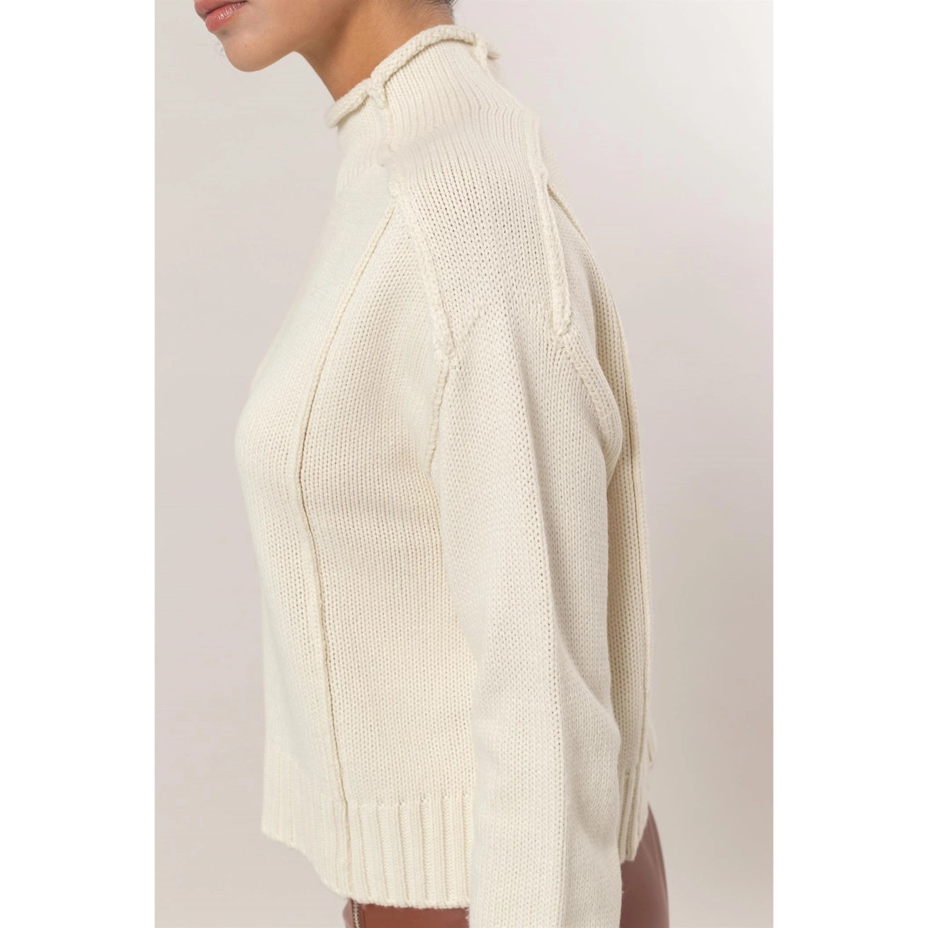 PERRI HIGH NECK REVERSE SEAM SWEATER