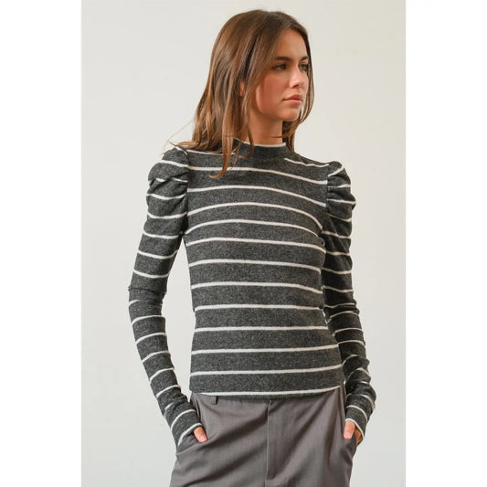 PHOEBE BRUSHED KNIT STRIPED TOP