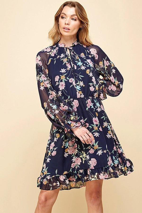 REMI FLORAL LONG SLEEVE MINI DRESS