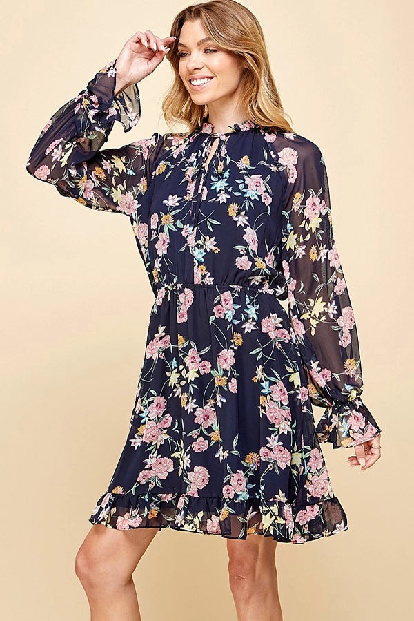 REMI FLORAL LONG SLEEVE MINI DRESS