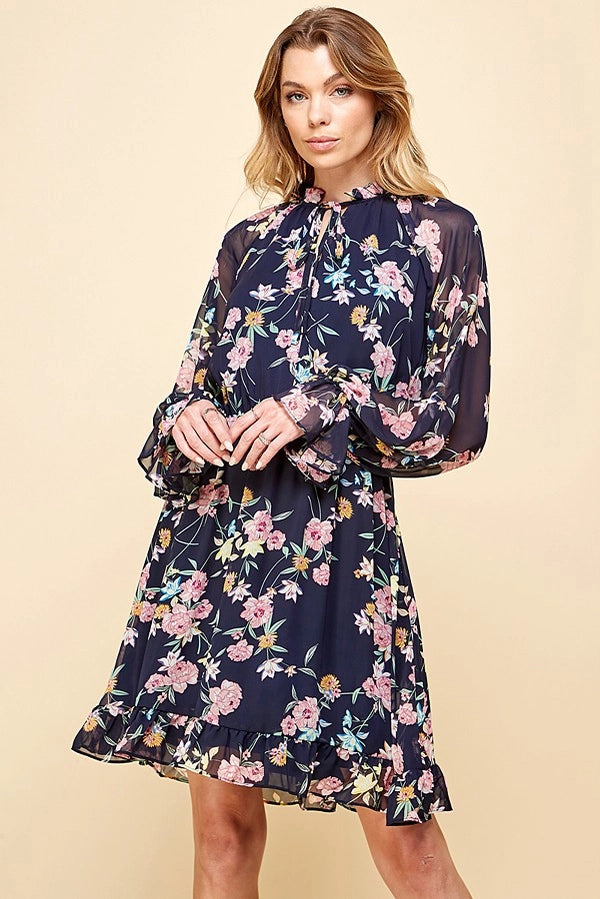 REMI FLORAL LONG SLEEVE MINI DRESS